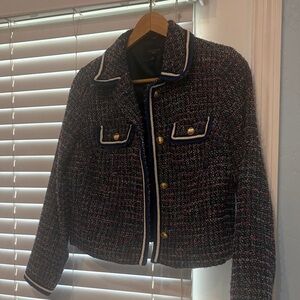 Talbots Women's Tweed Blazer - Black and Pink with Gold Accents